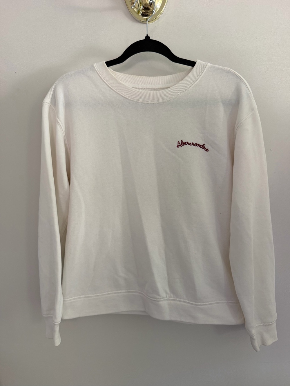 Abercrombie & Fitch Cream Crewneck Sweatshirt with Maroon Logo